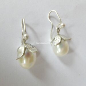 Silver Nightshade Earrings with freshwater pearl. Length from hook top 27mm.