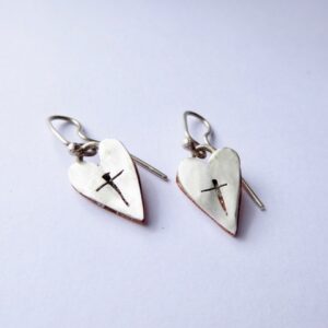 Heart Locket Earrings; silver with copper back. Length of locket 12mm