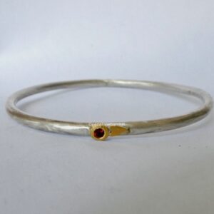 Darling Heart Bangle; 3.5mm sterling silver, 24ct gold and ruby