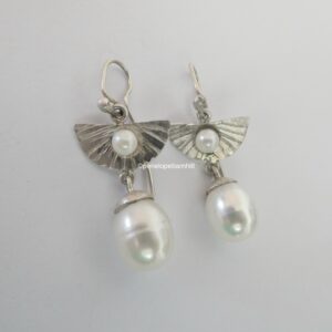 Ariki Earrings; silver, fresh water pearls.