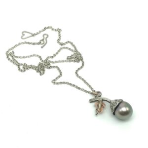 Tahitian pearl acorn necklace; silver and 9ct red gold.