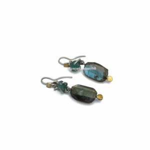 Empress Earrings; raw Mozambique aquamarine, labradorite, silver and 24ct gold