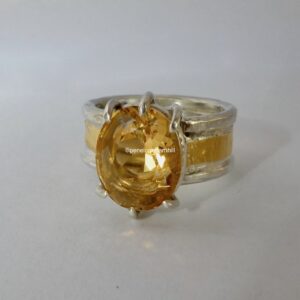 Citrine Medieval ring; silver and 24ct gold. Size M