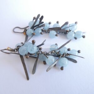 Coprosma Deity Earrings; aquamarine, silver and 24ct gold.