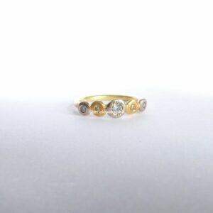 Buds in a Row Ring; 18ct, 24ct, silver, natural yellow and white diamonds. Size M 1/2