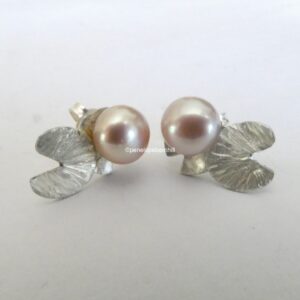 Waterlily studs, freshwater pearls and silver. Limited edition.