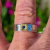 Ceylon sapphire princess cut frame ring; soft curve silver band and 24ct gold. Size O - Image 3