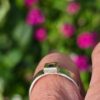 Ceylon sapphire princess cut frame ring; soft curve silver band and 24ct gold. Size O - Image 2