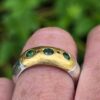 Eclipse ring; silver and 24ct gold with unheated green sapphires and ruby. Size Q - Image 2