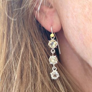 Citrine Dawn Light earrings; cushion and brilliant cut Brazilian citrine, silver and 24ct gold. One pair only.