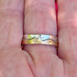 Dawn Chorus ring, rectangular silver and 18ct pink gold. Size S