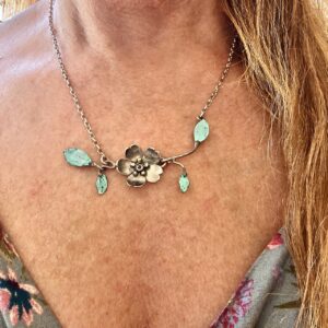 Briar Rose Necklace; silver, copper, sapphire. One off.