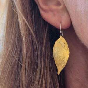 Leaf earrings; 23ct gold leaf on copper
