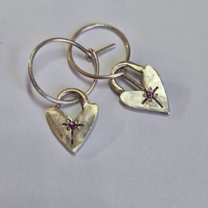 Locket hoops with pink sapphire, pure silver and sterling silver