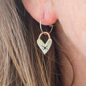 Locket hoops; pure and sterling silver, copper and sapphire