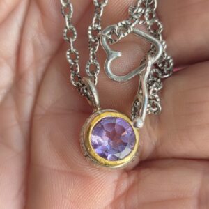 Manuka necklace; rose du France amethyst, silver and 24ct gold.