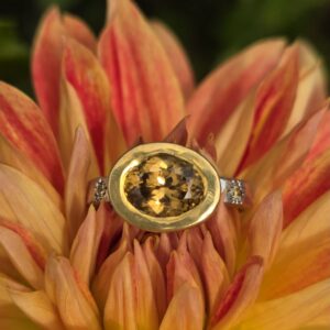 Empress ring; gold zircon and natural gold diamonds in 24ct gold and silver. Size O