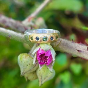 Eclipse ring for Grace; silver, 24ct gold, unheated Australian sapphires. Size Q
